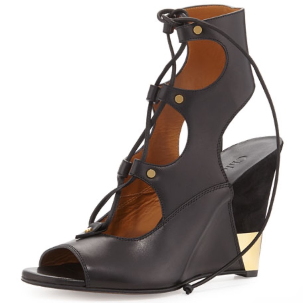 Chloe Eliza Leather Gladiator Wedge Sandal, Black